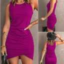BTFBM Women Summer Dresses 2026 Sleeveless Tank Ruched Bodycon Sundresses for Women Party Beach Mini Casual Spring Dress (Pink, Small)