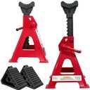 HENBOW Jack Stands，3 Ton Jack Stands with Solid Wheel Chocks，6600lbs Capacity,11"-16.33" Adjustable Car Lift Stands with Double Pin Locking,Black,1 Pair，Red