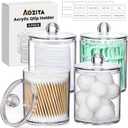 4 Pack Acrylic Qtip Holder Dispenser for Cotton Swabs, Balls, Pads, Floss Picks- Small Clear Acrylic Canister Apothecary Jar Set, Bathroom Essentials Accessories Decor, Vanity Makeup Storage Organizer