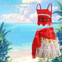 Princess Dress for Girls - Halloween Costume with Wreath, Hair Clip & Necklace, Party Outfit for Ages 3-9 (130(6-7 Years), Red02)