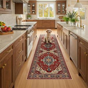 RELEANY Washable Area Rug, Runner 2'x8', Red/Blue