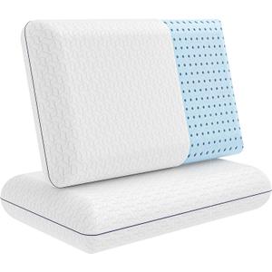 Cooling Gel Memory Foam Pillow - 2-Pack - King Size Bed Pillows For Sleeping - Medium-Firm - Back, Stomach and Side Sleeper Pillow - Shoulder & Back Pain Relief - Washable , Bamboo Viscose Cover
