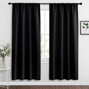 RYB HOME Black Blackout Curtains for Bedroom Living Room 72 inches Long, Thermal Insulated Privacy Rod Pocket Drapes for Nursery Office Home Theater, Width 42 by Length 72, 2 Panels