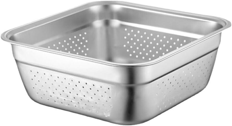 Thick Stainless Steel Colander Basin for Washing Vegetables and Fruits Large Capacity Kitchen Drainage Basin with Easy Drain Washing Tool (29.00X29.00X12.50CM, Silver)