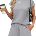 WIHOLL 2 Piece Sets for Women Casual Summer Travel Vacation Outfits Cap Sleeve Shorts Lounge Set, Large