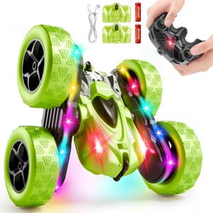 Remote Control Stunt Car – 4WD 360° Flip Double‑Sided RC Car LED Light Bar & Modular USB‑C Battery, 2.4 GHz Off‑Road Toy, Birthday for Boys Girls Ages 6‑12, Green