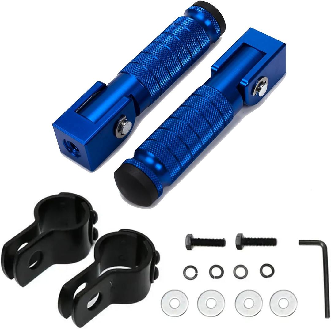 XINGWU M8 Motorcycle Foot Pegs 90 Degree Foldable Footpegs CNC Anti-Skid Footrest Universal for Yamaha Honda Suzuki Aprilia Electric Car Motorbike Mini Bike Dirt Pit Bike Passenger Pedal (Blue)