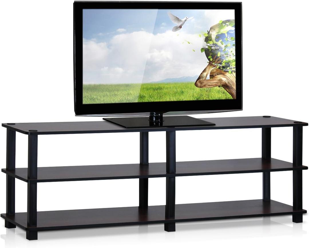 Furinno Turn-S-Tube No Tools 3-Tier Entertainment TV Stands, Dark Cherry and Black, 55-inch No Tools