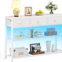 Furologee 38in Console Table with 3 Drawers, Small Sofa Table with Lights and Power Outlets, Hallway Tables with 3-Tier Shelves, White Narrow Console Table for Entryway, Living Room, Couch, Foyer