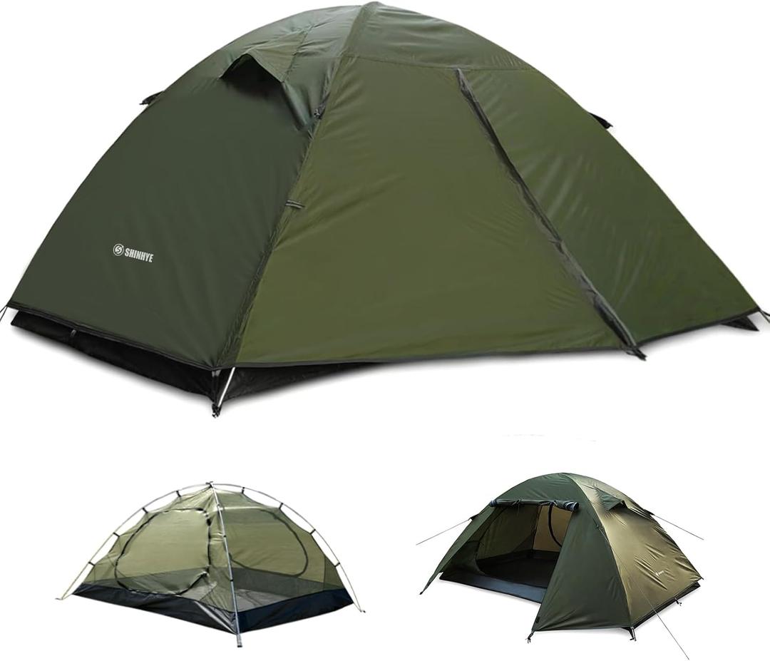 Backpacking Tent for Camping 2/ 3/ 4 Person Hiking Ultralight Tent for Waterproof Windproof Outdoor Tents Easy Setup Two Doors Double Layer Lightweight Instant Tents (Green, 1-2 Person)