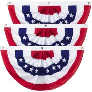 3 x 6 Ft American Pleated Fan Flag, USA Patriotic Half Fan Bunting Flag, 4th of July Decorations Flags (Set of 3)