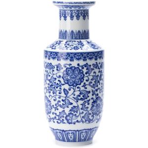 Blue and White Vase, Blue Vases Home Dcor, Chinoiserie Vase, Blue and White Porcelain, Ceramic Vase for Home, Living Room, Bookshelf, Mantle Fireplace,Table Centerpieces,10 inches
