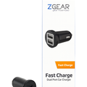 Z Gear USB Charger Fast Charger Dual Port Car Charger 12 Watts ( 2.4 Amps ) Black