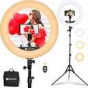 Yesker Ring Light 18 Inch with Stand Tripod Big Selfie Ringlight Adjustable 6000K Dimmable LED Portable Professional Ring Lights Kit Phone Holder for Camera Live Streaming Makeup YouTube Video TikTok (18 In LED Ring Light)