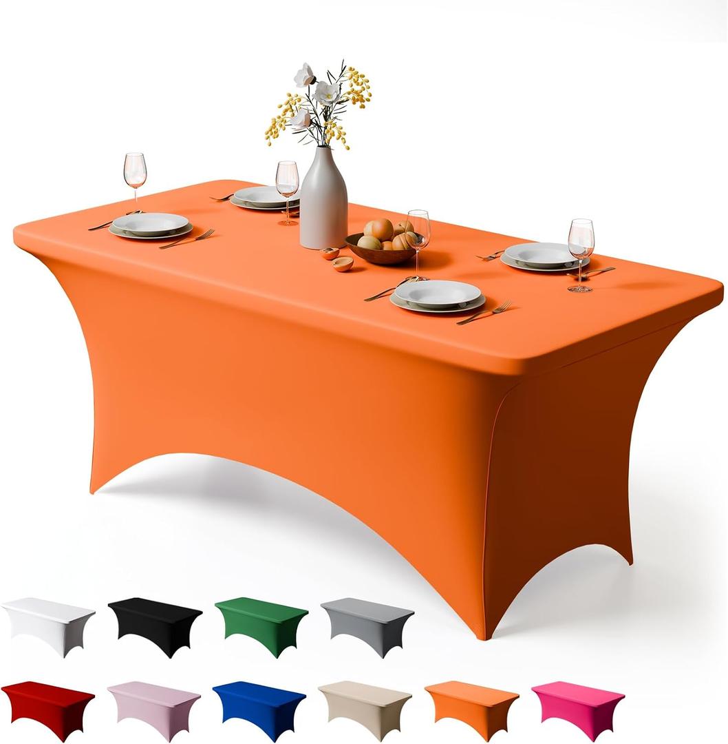 Trlyc 1 Pack 4FT Spandex Table Cloth - 48 x 30 Inch Rectangular Stretch Tablecloth, Wrinkle Resistant Scretch Table Cover for Wedding, Party, Banquet, Picnic, Outdoor Decoration (1Pcs,Orange)