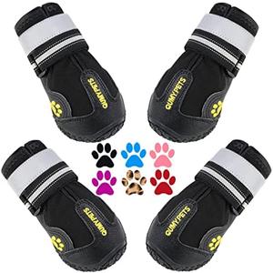QUMY Dog Shoes for Large Dogs, Medium Dog Boots & Paw Protectors for Winter Snowy Day, Summer Hot Pavement, Waterproof in Rainy Weather, Outdoor Walking, Indoor Hardfloors Anti Slip Sole Black Size 6