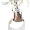 Coutgo Womens Wedding Shoes for Bride Bow Tie Heeled Sandals Chunky Heels Satin Ankle Buckle Dress Shoes, White, Size 7.5