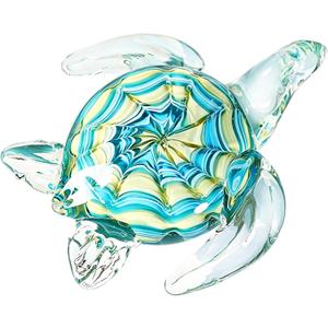QFkris 6" Blown Glass Sea Turtle Figurine, Handmade Glass Sculpture, Home Decor, Birthdat Present