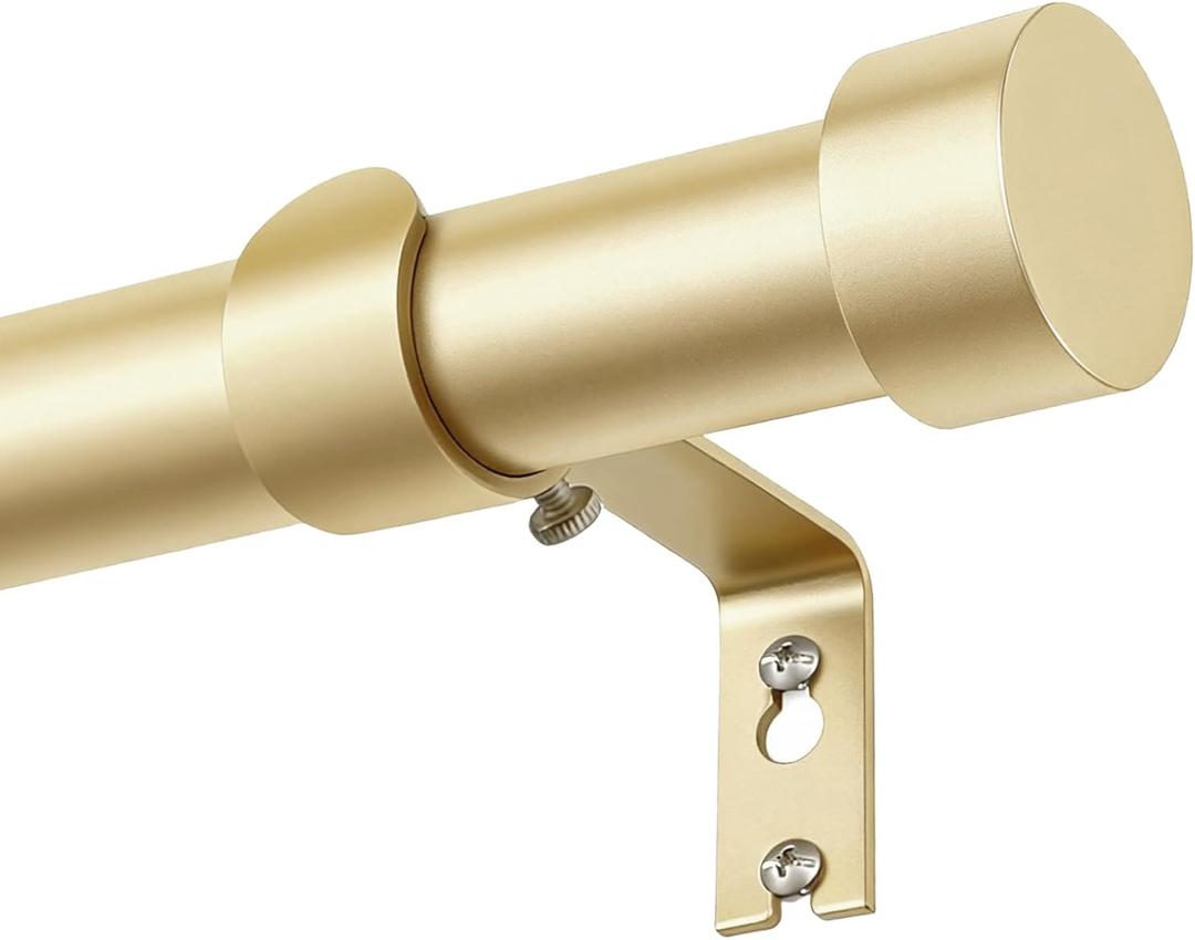 KAMANINA Gold Curtain Rod 32 to 58 Inch (2.6-4.8 Feet), 1 Inch Adjustable Heavy Duty Curtain Rods, Modern Decorative Drapery Rods with End Cap (32"-58")