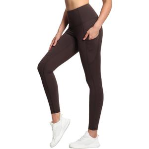 THE GYM PEOPLE Thick High Waist Yoga Pants with Pockets, Tummy Control Workout Running Yoga Leggings for Women (Large, Brown)