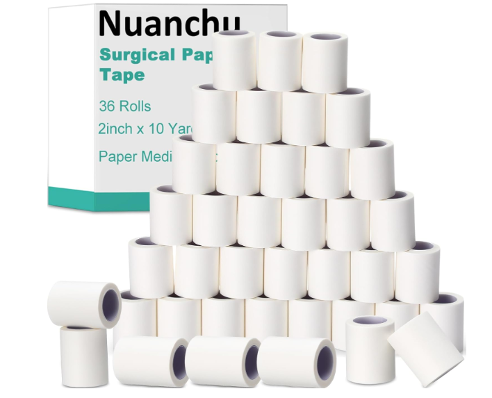 Nuanchu 36 Rolls Paper Surgical Tape 2 Inch x 10 Yards Medical Tape Suitable for Sensitive Skin Breathable First Aid Adhesive Surgical Ideal for Securing Gauze and Dressings Bandage(White)