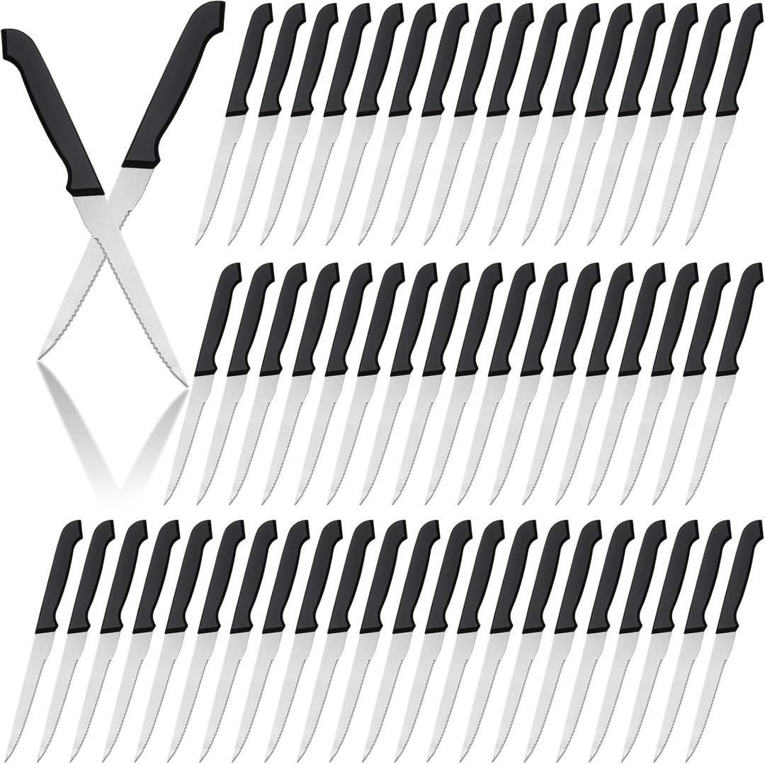 Therwen 100 Pieces Serrated Edge Pointed Tip Steak Knives Stainless Steel Steak Knife with Serrated Edge 8.8 Inch For Kitchen Restaurant Tableware Camping