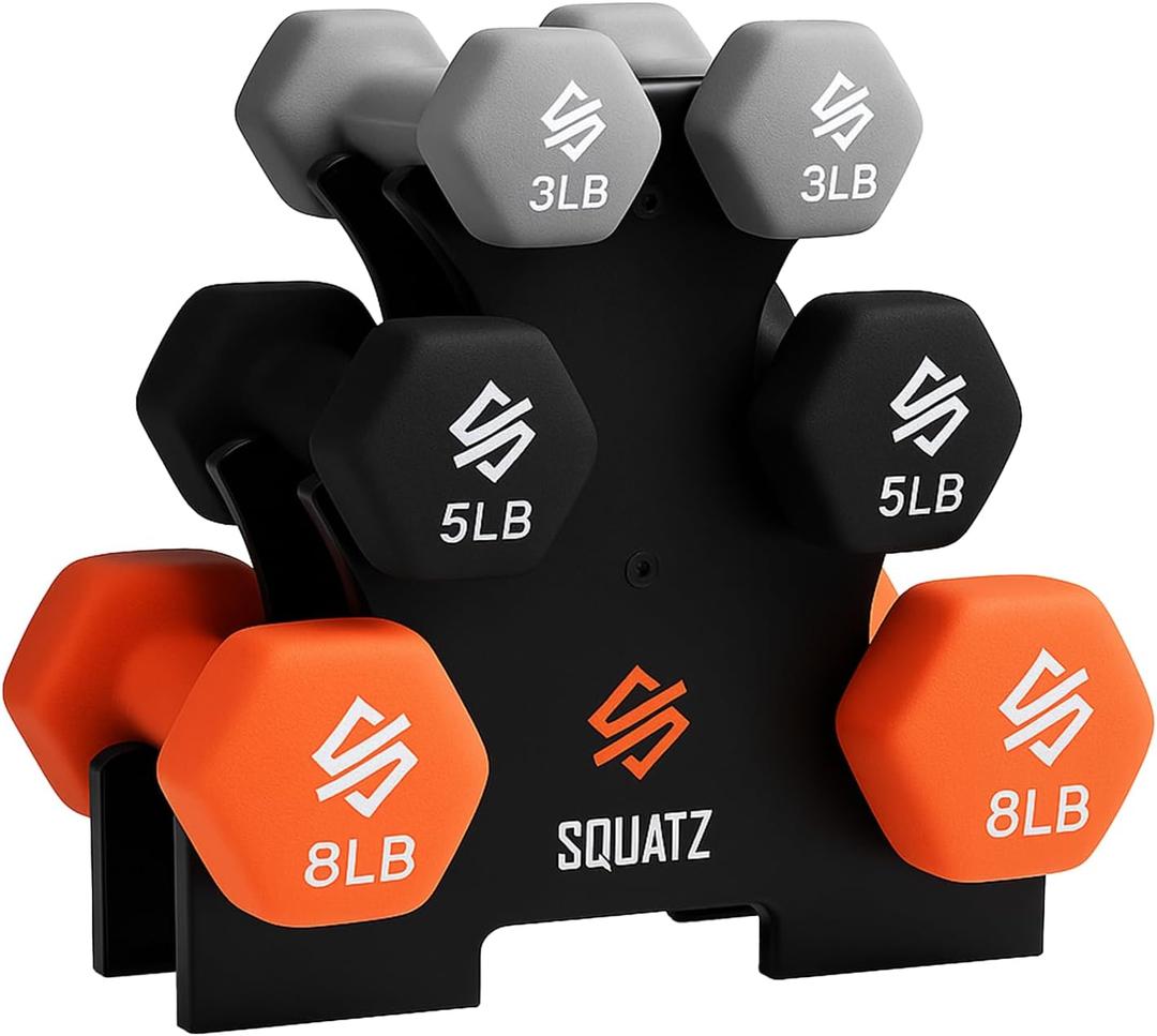 SQUATZ Dumbbell Weights Set with Stand (Tricolor)