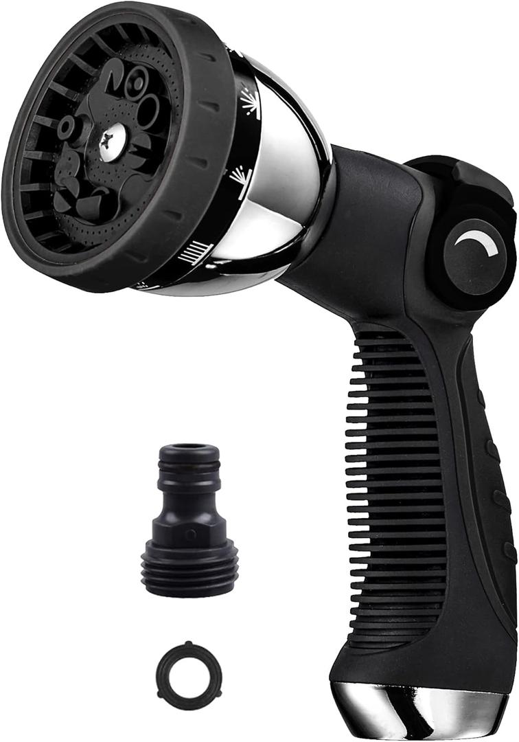 Garden Hose Nozzle Spray Nozzle,10 Hose Metal Duty Watering Patterns Thumb Control On Off Valve, High Pressure Nozzle Sprayer for Watering Plants, Car Wash,Cleaning,Showering Pets (Black)