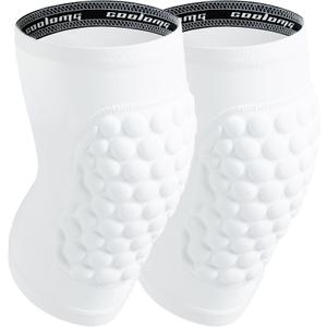 COOLOMG Basketball Knee Pad for Kids Youth Adult, Compression Anti-slip Knee Sleeve for Baseball Volleyball Football, Sports Knee Protector (1 Pair) (Small, White Bubble)