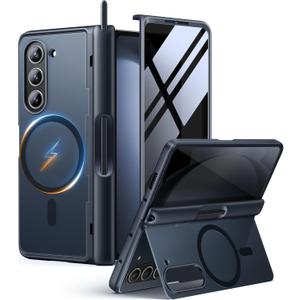 MOBOSI for Samsung Galaxy Z Fold 5 Case [Compatible with Magsafe], [Built-in Kickstand & Hinge Protection & Screen Protector] Full Body Shockproof Phone Case for Z Fold5 with S Pen Slot, Privacy Black