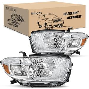 Nilight Headlights Assembly for Toyota Highlander 2008 2009 2010 Headlamp Chrome Housing Amber Reflector