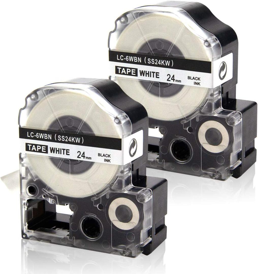 Absonic 2-Pack Compatible for LK-6WBN SS24KW LC-6WBN9 LK 24mm 0.94" Black on White Label Tape Cartridge Refills for LabelWorks LW600P LW700 LW900 LW1000P Label Maker, 1" x 26'