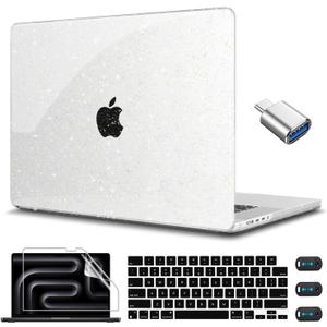 CISSOOK Clear Glitter Star Case for MacBook Pro 14 Inch 2025 2024 2023-2021 Release Model M4 A3112 A3185 A3401/A2918 A2992 M3 A2779 A2442 Pro/Max, Sparkly Hard Shell Case for MacBook Pro 14