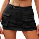 ELLEVEN Women's Low Waist Mini Cargo Skirt Y2K, High-Stretch Bodycon Button Denim Skirt with Pockets (Black,  XS )