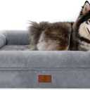 XL Orthopedic Dog Bed for Large Dogs, Big Waterproof Dog Bed with Removable Washable Cover, 4-Sides Removable Bolster Pet Couch Sofa with Non-Slip Bottom, Grey