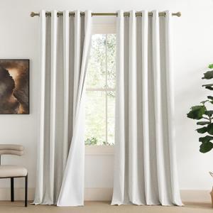 NICETOWN Extra Long Linen 100% Blackout Curtains 120 inches Length 2 Panels Set with Thermal Insulated Liners, Ivory, 62" Width, Farmhouse Style Window Draperies for Patio Sliding Glass Door