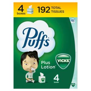 Puffs Plus Lotion with the Scent of Vick's Facial Tissues, 4 Cubes, 48 Tissues Per Box