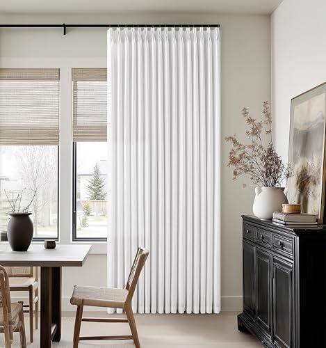 White Linen Curtains 92 Inches Long for Living Room Standard Window Curtain Lengths Light Filtering Semi Sheer Boho Farmhouse Bedroom Pinch Pleated Drapes 92 Inch Length 2 Panels Set 50 Inch Wide