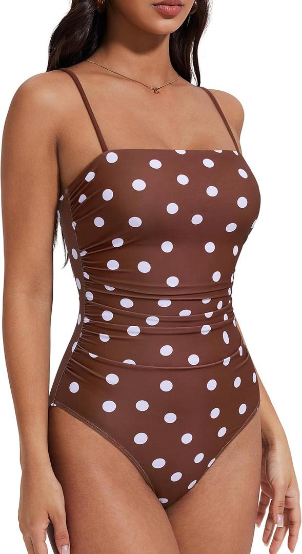 SUUKSESS Women Sexy One Piece Swimsuit Tummy Control Square Neck Bathing Suit, Medium