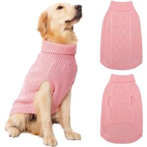 Mihachi Turtleneck Dog Sweater - Winter Coat Apparel Classic Cable Knit Clothes with Leash Hole for Cold Weather, Ideal Gift for Pet in New Year Flesh Pink Large
