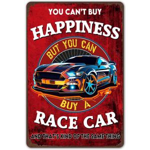 ZYPENG Vintage Metal Signs Car Room Decor for Men Garage Room Wall Poster Decoration - You Can't Buy Happiness But You Can Buy a Race Car Wall Home Bedroom Decor Tin Sign 8 x 12 Inches