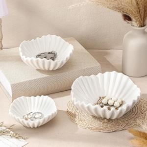 3 Pcs Ceramic Ruffle Bowl 3 Sizes Scalloped White Decorative Bowls Fruit or Key Holder for Modern Home Decor Entryway Living Room Coffee Table Centerpiece Decor Housewarming Gifts, approximately 4 inches, 5 inches, and 6 inches