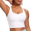 CRZ YOGA Womens Butterluxe Strappy Longline Sports Bra - Padded Criss Cross Yoga Workout Crop Tank Tops S