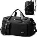 Eslcorri Gym Duffle Bag for Women Men, Sports Backpack with Wet & Shoe Compartment, Fitness Overnight Weekender Bag for Yoga, Swim, Travel (Style B, Black)