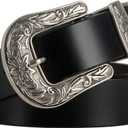 JASGOOD Women Leather Belts Ladies Vintage Western Design Black Waist Belt for Pants Jeans Dresses (Black, 48 in)