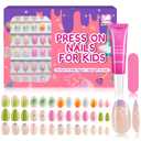 Misssix 78 Pcs Press on Nails for Kids, 3 Pack Kid Fake Nail Kit Cute Press on Nails, Stick On Nails Stuff for Girls 8-12 Years with Nail Glue, Colorful Flower