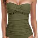 RELLECIGA Women's Tummy Control One Piece Swimsuit Bandeau Strapless Bathing Suits, M