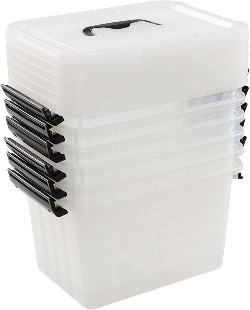 6 Packs 6 Quart Plastic Storage Bin with Handle, Small Latching Boxes with Lids, Clear