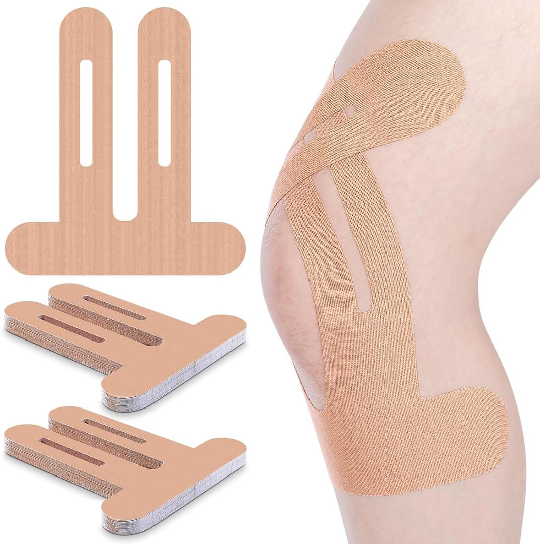 50 Pcs Precut Kinesiology Tape for Knees Pain Relief Elastic Waterproof Athletic Knee Tape for Support Stability Sports(Skin Color)