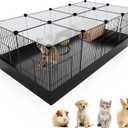 20 Panels Small Animal Playpen with Removable Top Cover & Waterproof Mat - Durable Metal Wire Yard Fence for Guinea Pigs, Rabbits, Kittens, Puppies, Hamsters - Indoor & Outdoor Pet Cage with Roof